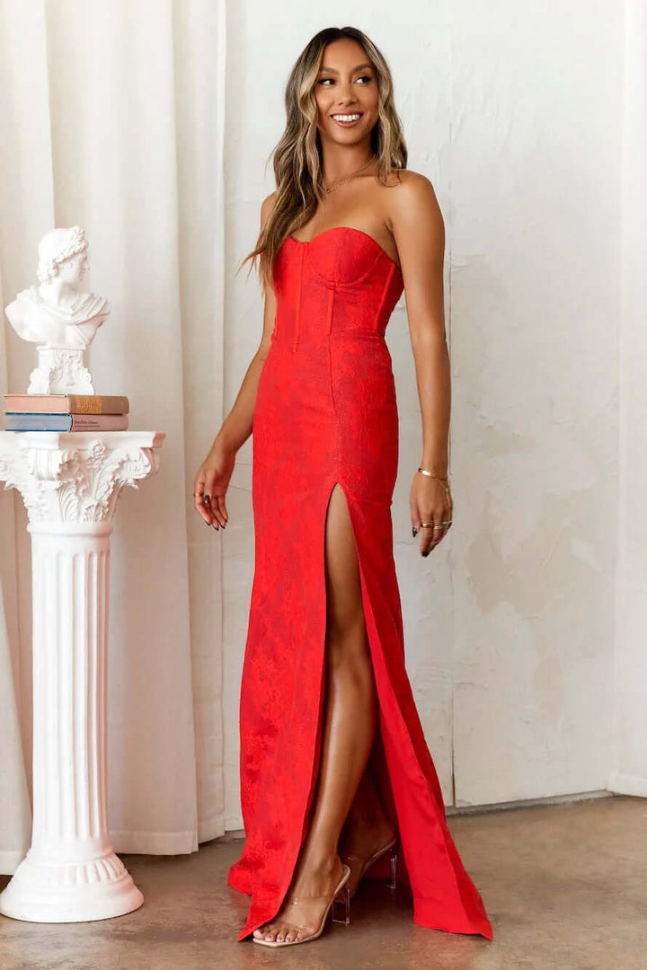 Strapless Corset Gown with High Slit - Evening & Prom Dress