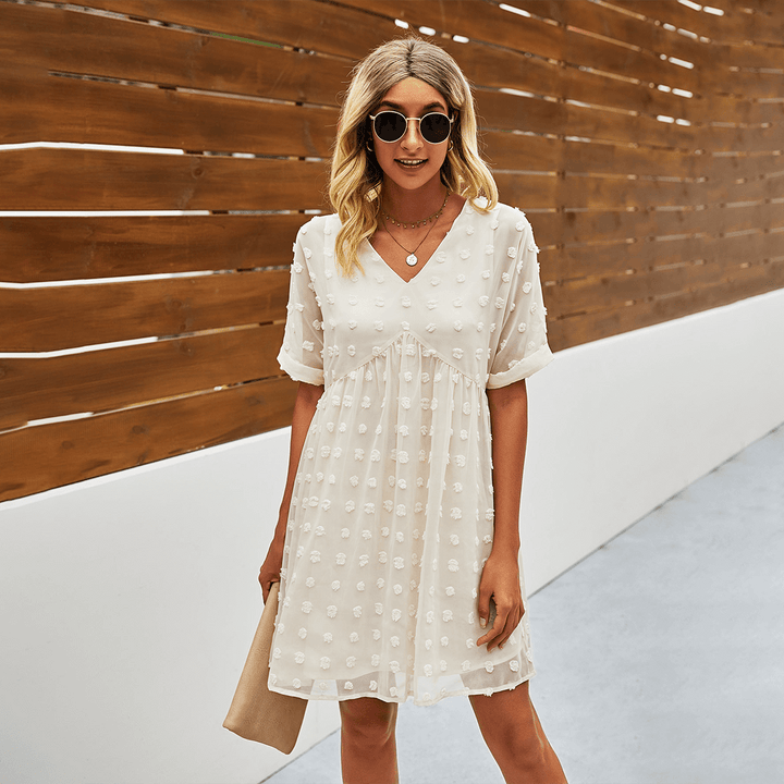 Patterned Mini Dress with V-Neck