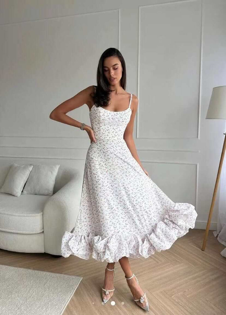 Elegant Floral Embellished A-Line Midi Dress