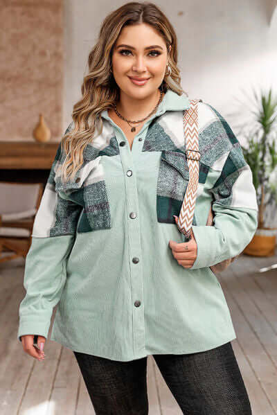 Plus Size Plaid Shacket Jacket For Women's