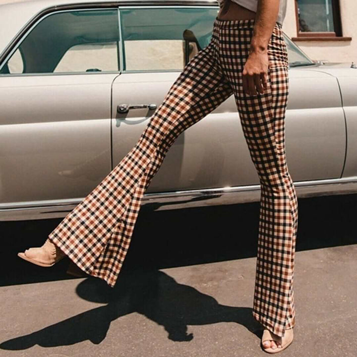 Checkered Flare Trousers - Chic and Modern