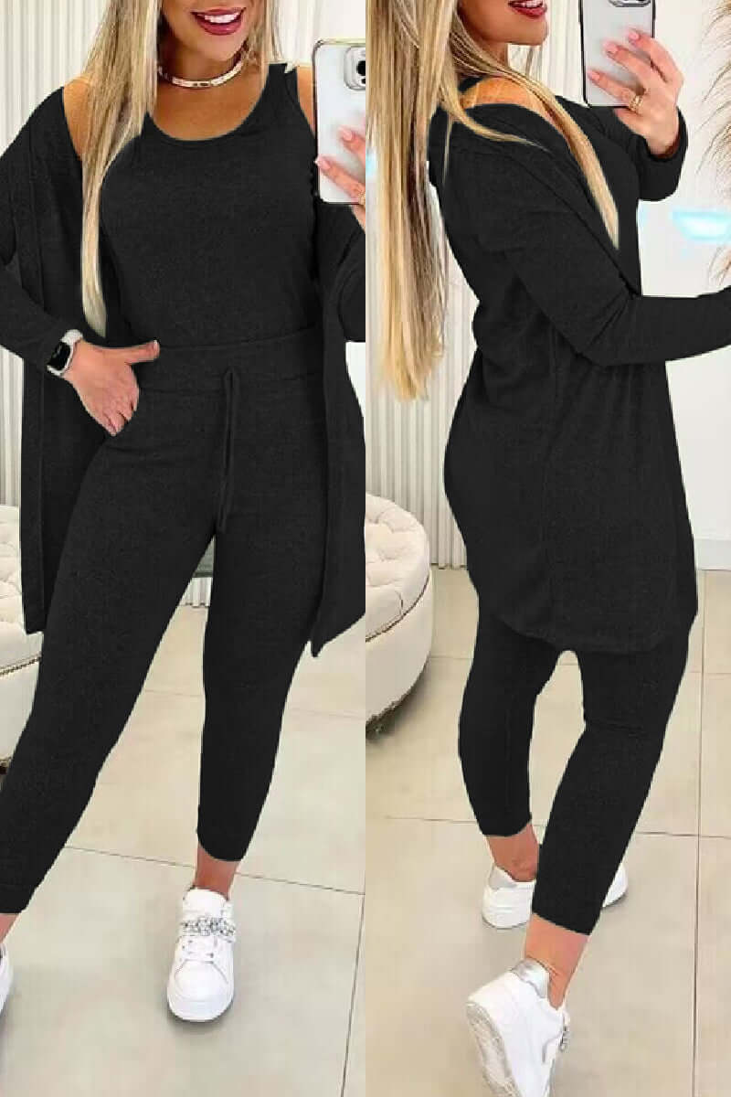 Women's 3-Piece O-Neck Top & Tight Pants Set