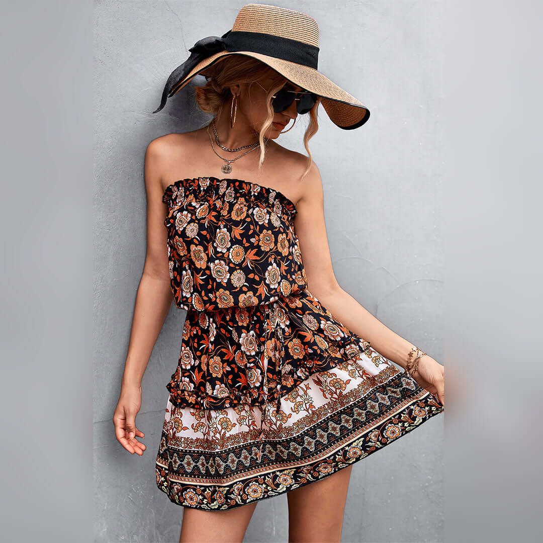Floral Print Mini Dress - Casual Tube