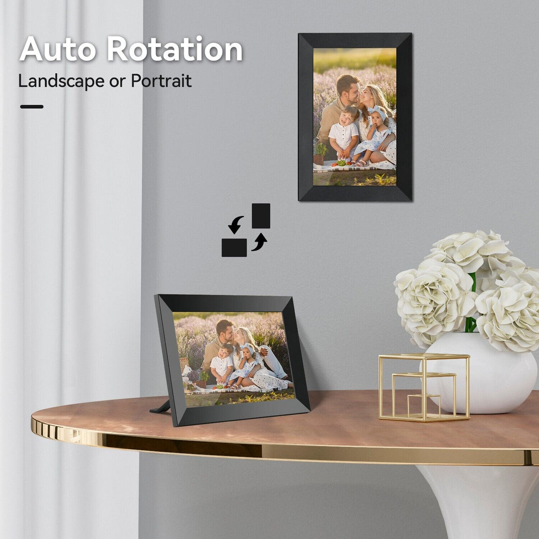 10.1-Inch WiFi digital photo frame with HD touchscreen, displaying vivid family photos, ideal for home decor and connectivity
