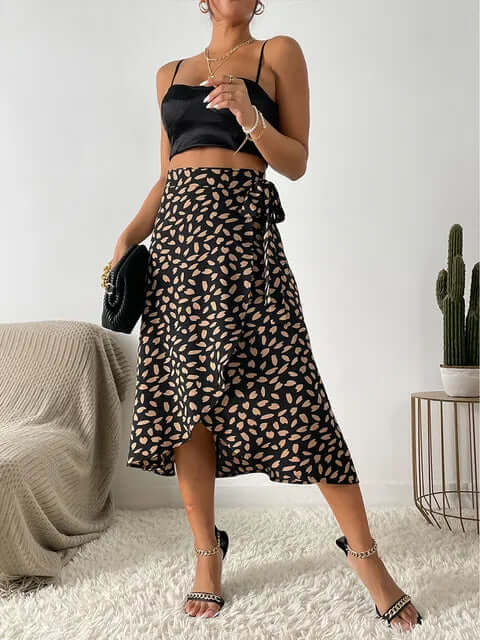 Printed Wrap Midi Skirt - Adjustable Fit