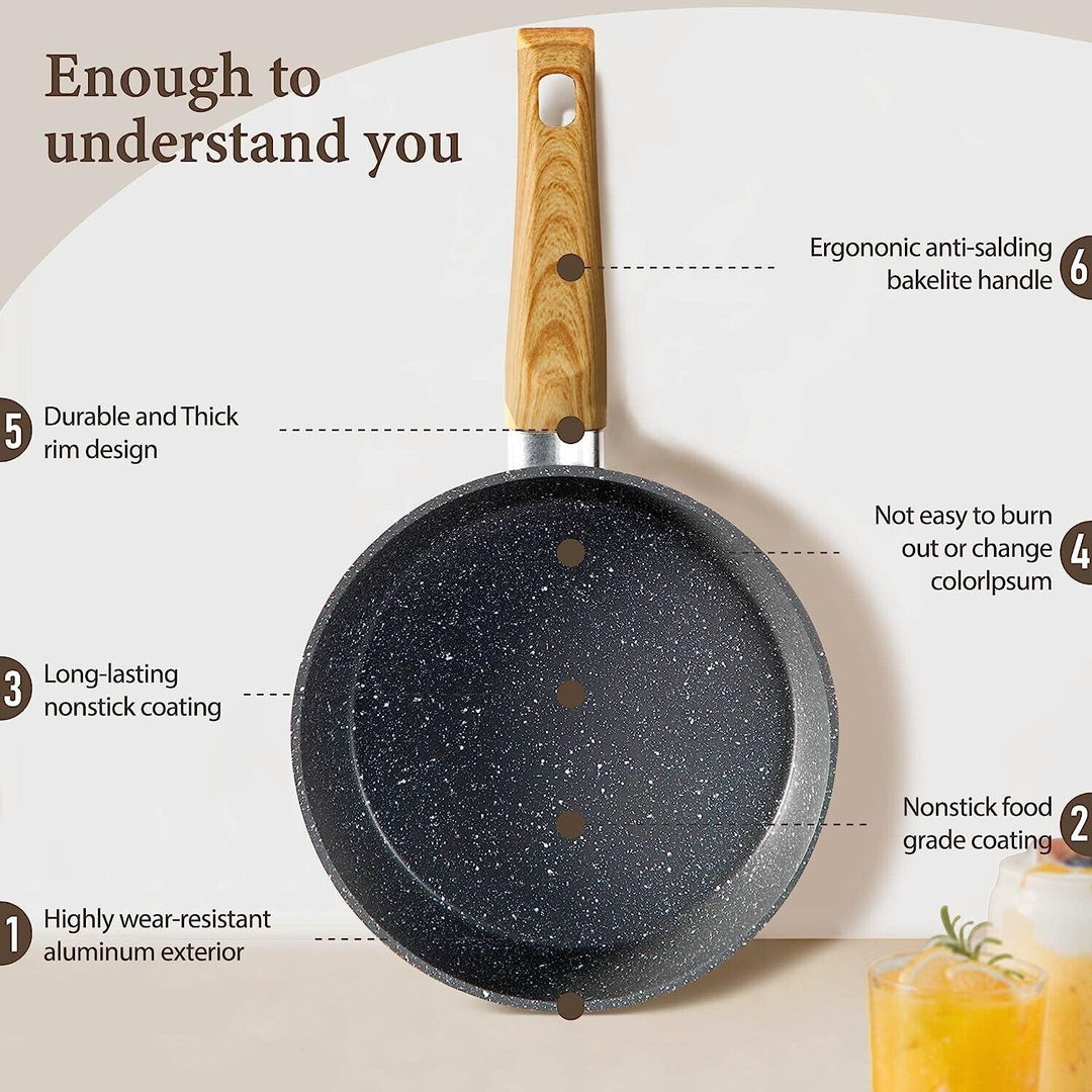 "12-piece granite coated nonstick cookware set with glass lids and ergonomic handles, perfect for versatile kitchen cooking."