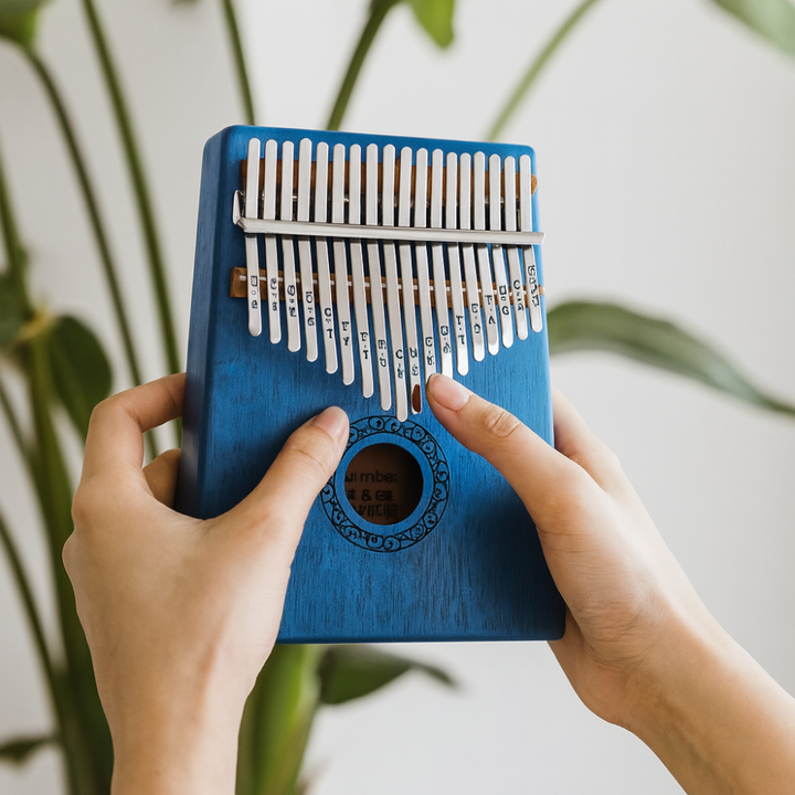 17-key C major kalimba thumb piano for beginners, easy to learn wooden musical instrument with steel tines.