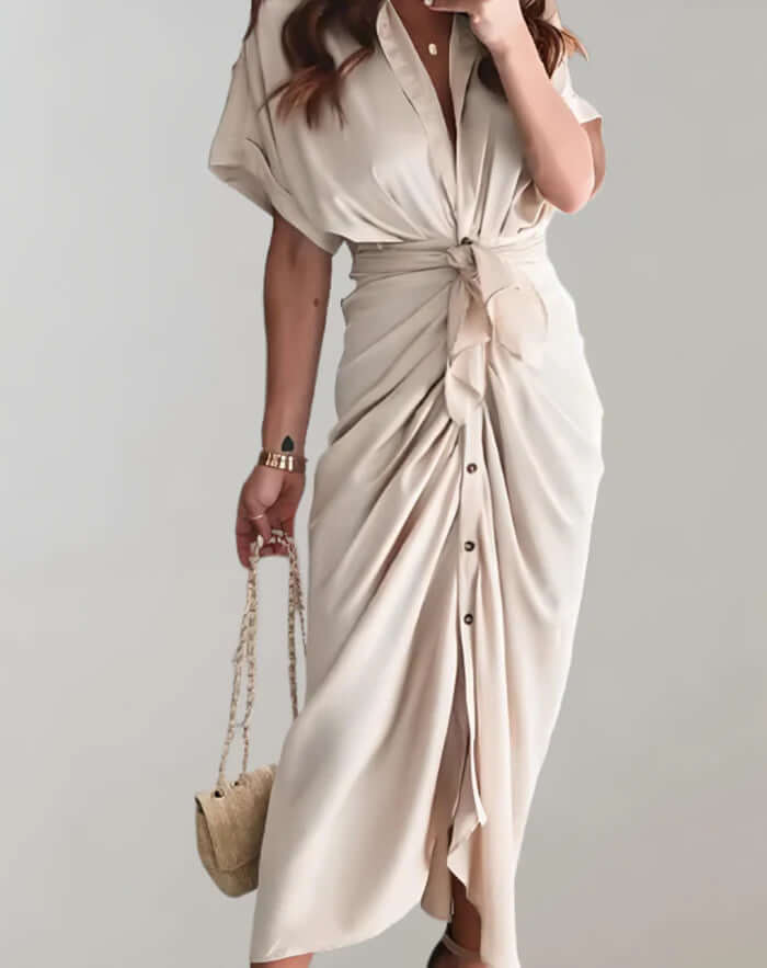 Figure-Hugging Long Dress - Batwing Sleeve