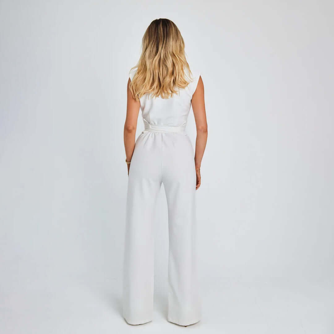 Sleeveless Wide-Leg Jumpsuit with Waist Tie