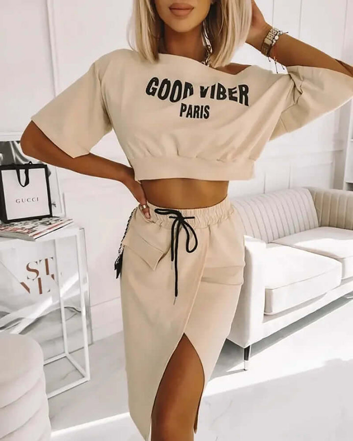 One-Shoulder Crop Top & High Split Skirt Set