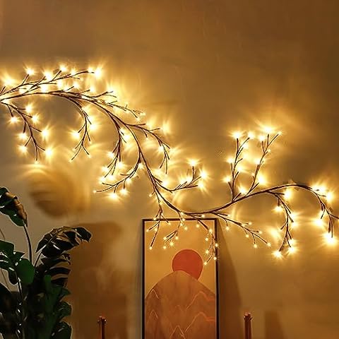 "2.3m LED grapevine fairy lights with remote, 144 LEDs, flexible modes, ideal for indoor/outdoor ambiance settings."