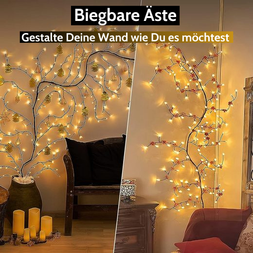 "2.3m LED grapevine fairy lights with remote, 144 LEDs, flexible modes, ideal for indoor/outdoor ambiance settings."