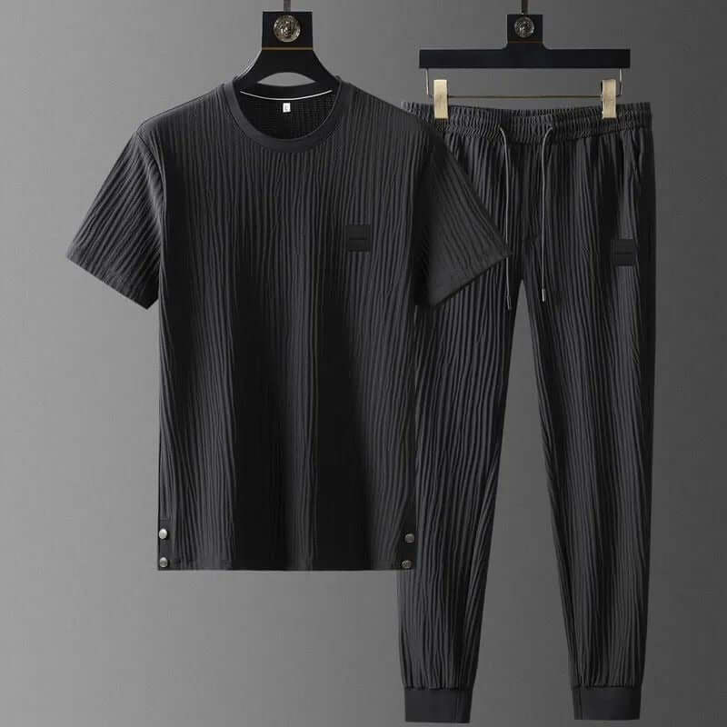 Men's Textured Tracksuit Set - Relaxed Fit