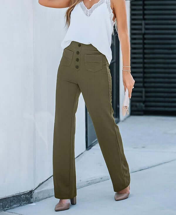 High-Waisted Straight Leg Trousers