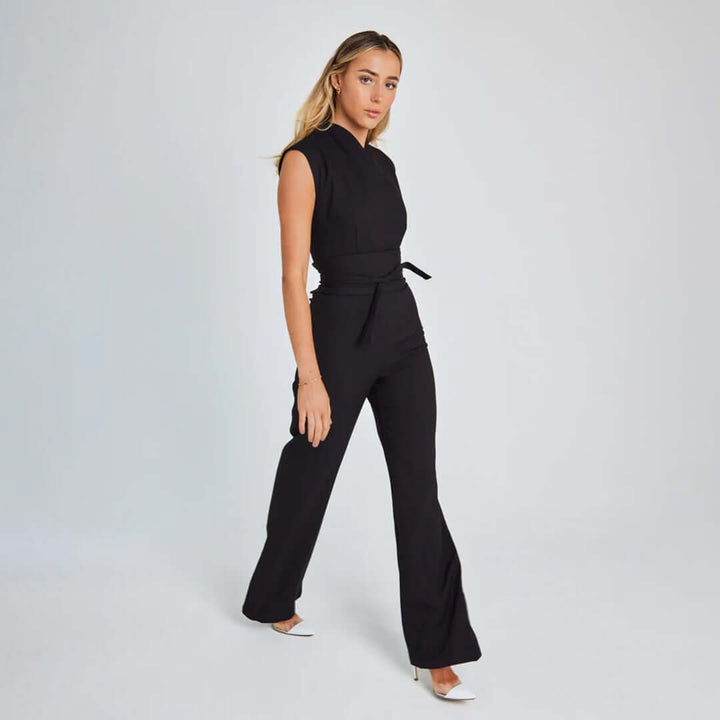 Sleeveless Wide-Leg Jumpsuit with Waist Tie