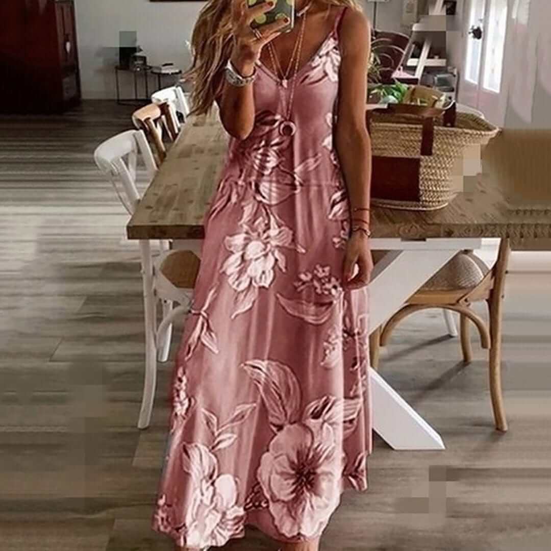 Sleeveless Floral Beach Dress - Casual