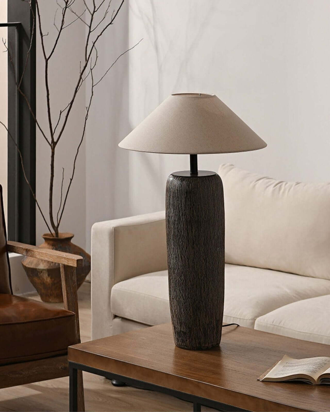 Rustic Wood Floor Lamp with Metal Accents