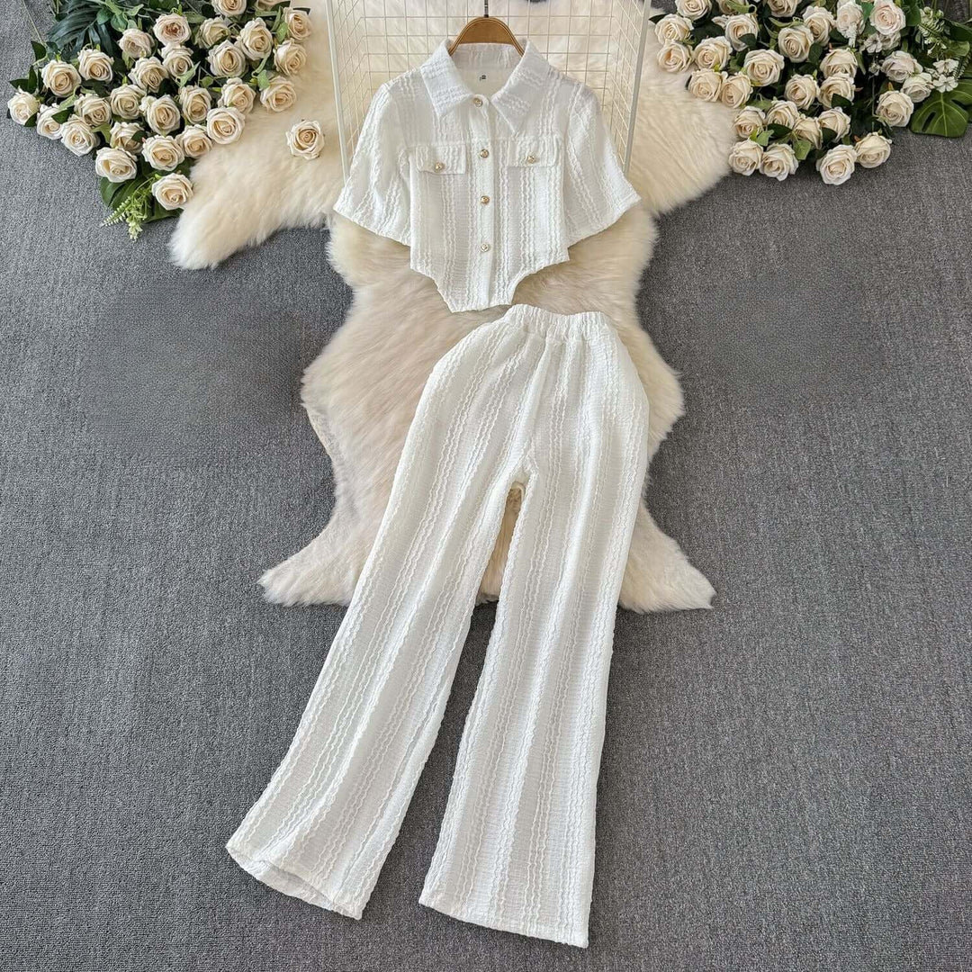 Women's Cropped Top and Wide Leg Trousers Set
