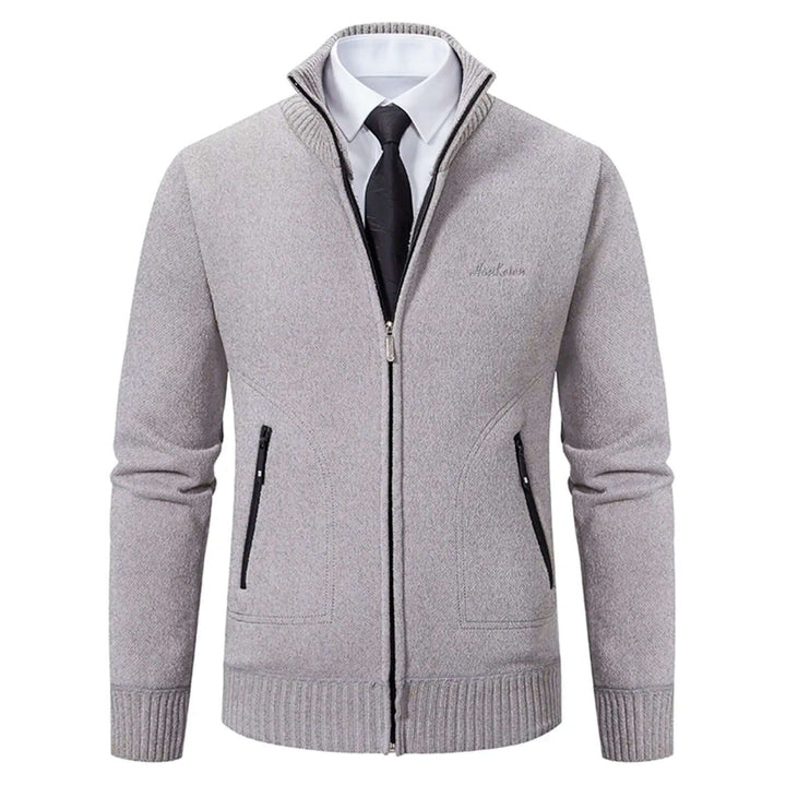 Men's Knitted Cardigan with Stand-Up Collar