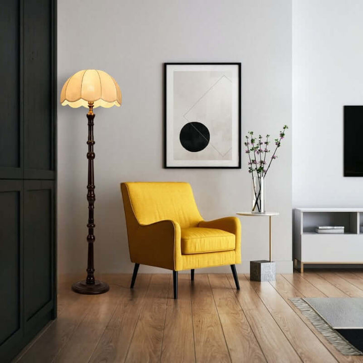Elegant Wooden Floor Lamp with Fabric Shade