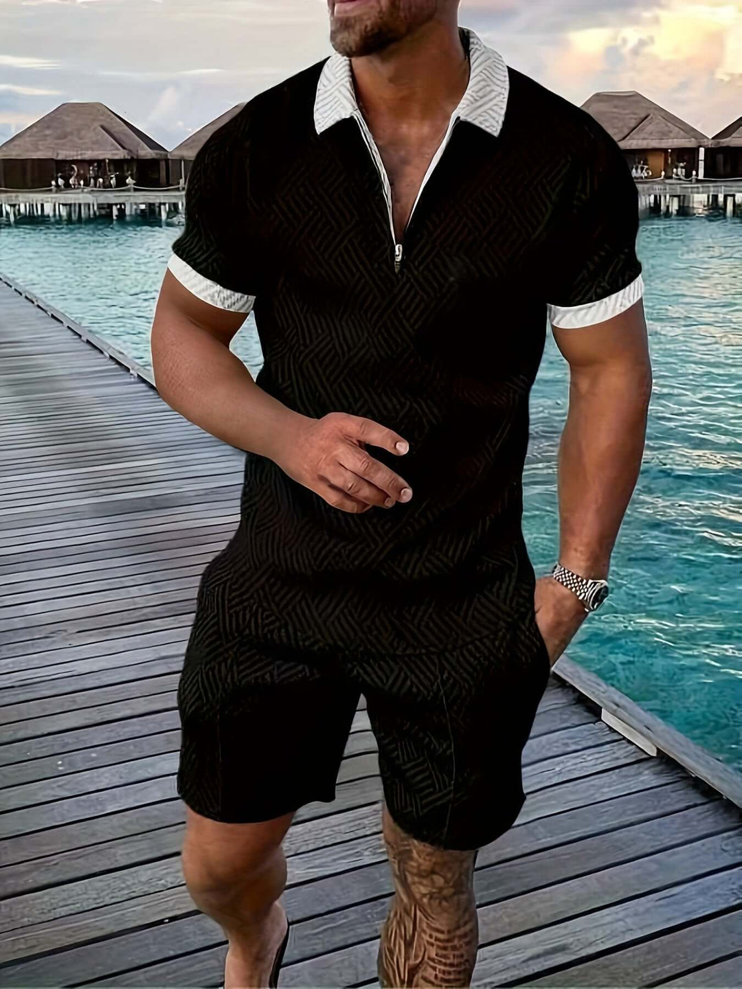 Men's Geometric Print Summer Set
