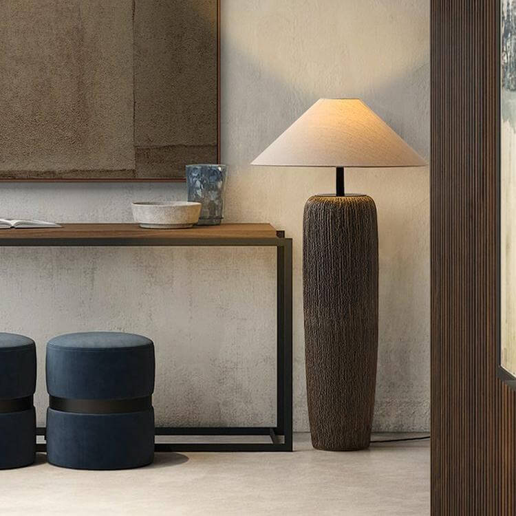 Rustic Wood Floor Lamp with Metal Accents