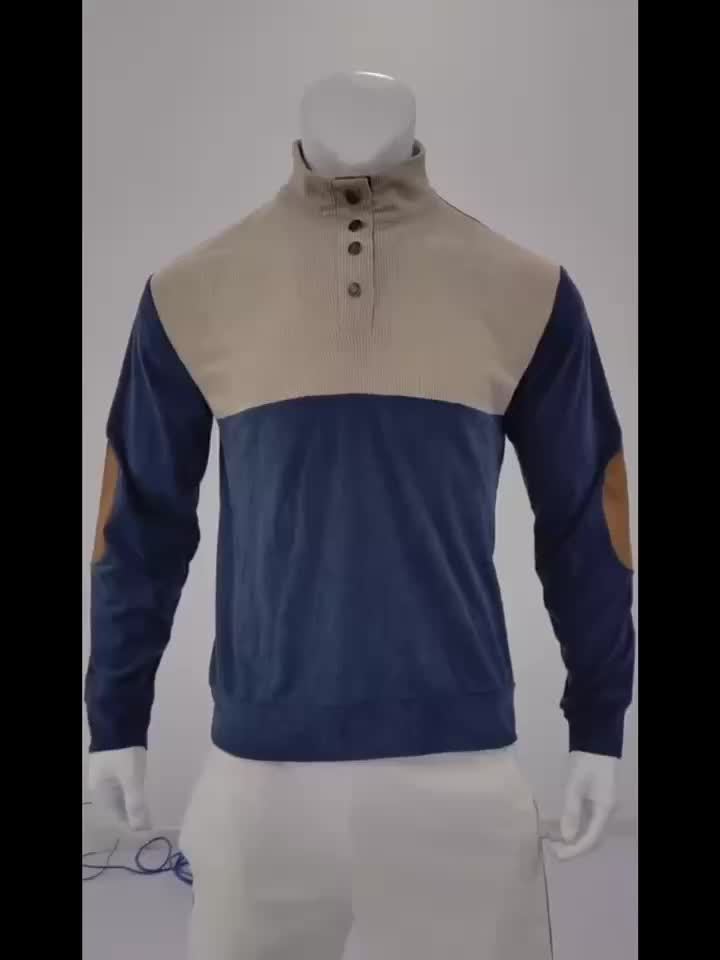 Men's Ribbed Quarter Button Sweater with Elbow Patches