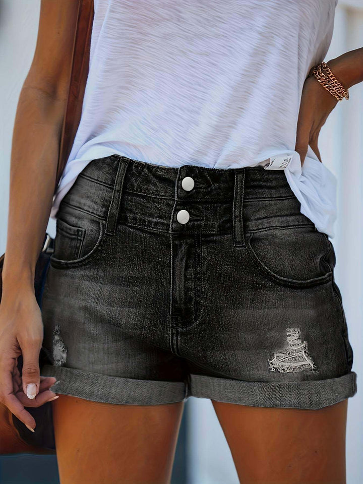 Women's Cuffed Hem High-Waisted Denim Shorts