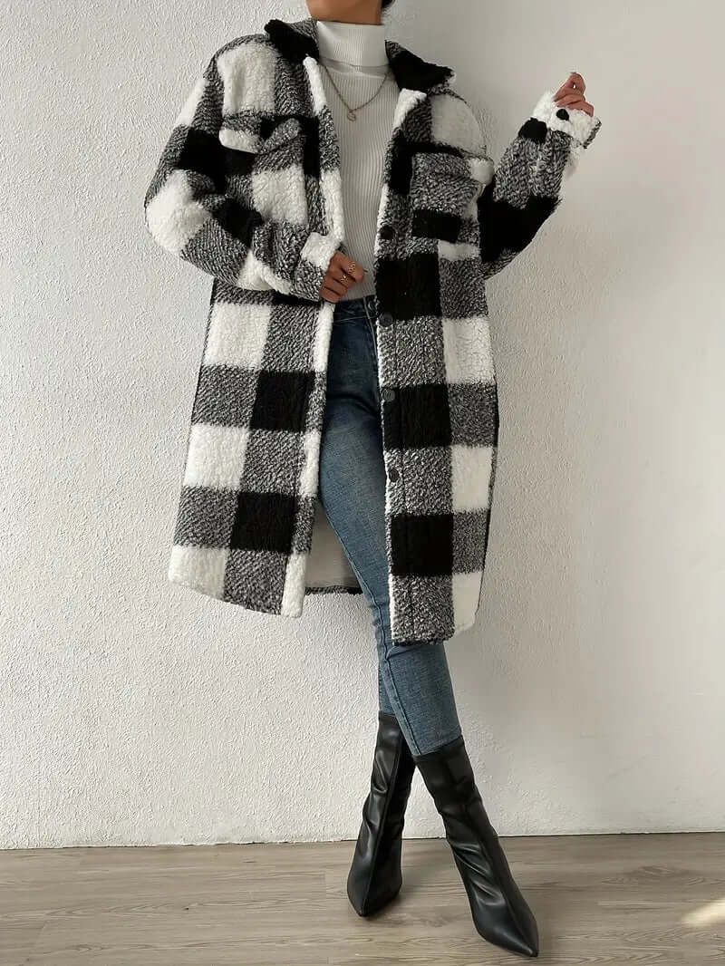 Women's Checked Long Sleeve Coat