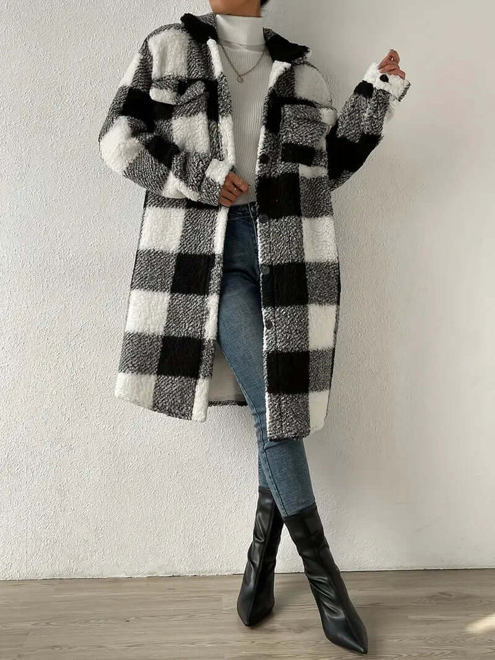 Women's Checked Long Sleeve Coat