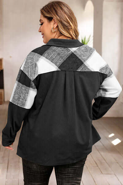 Plus Size Plaid Shacket Jacket For Women's
