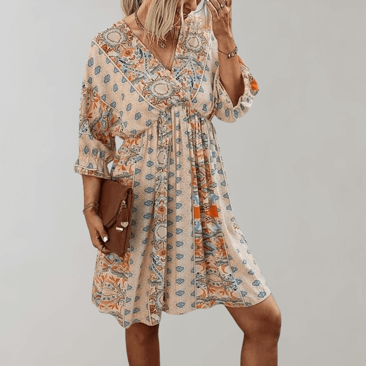 Bohemian Mini Dress with V-Neck