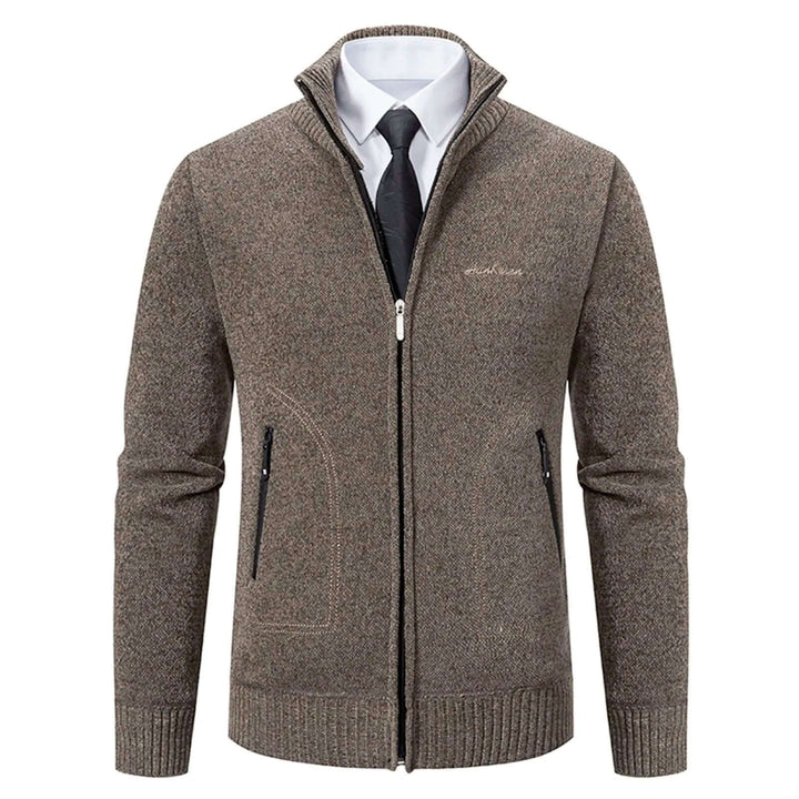 Men's Knitted Cardigan with Stand-Up Collar