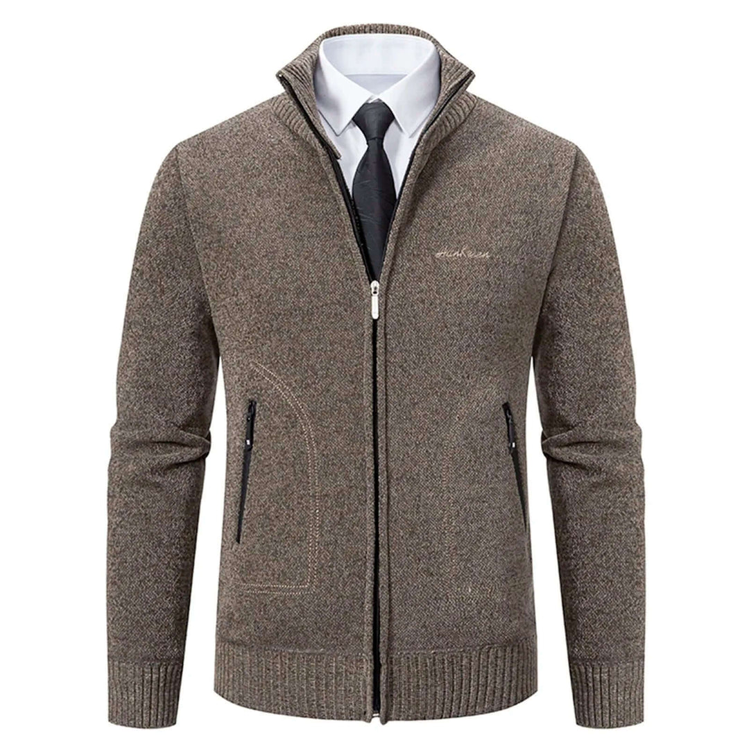 Men's Knitted Cardigan with Stand-Up Collar
