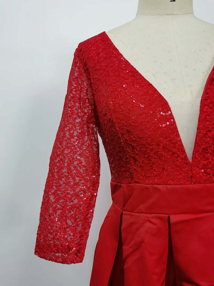 Elegant A-Line Lace Evening Gown with V-Neck & High Slit