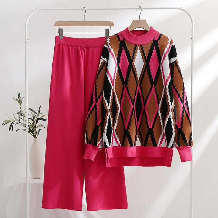 Mosaic Print Two-Piece Set - Women's Cropped Top & Pants