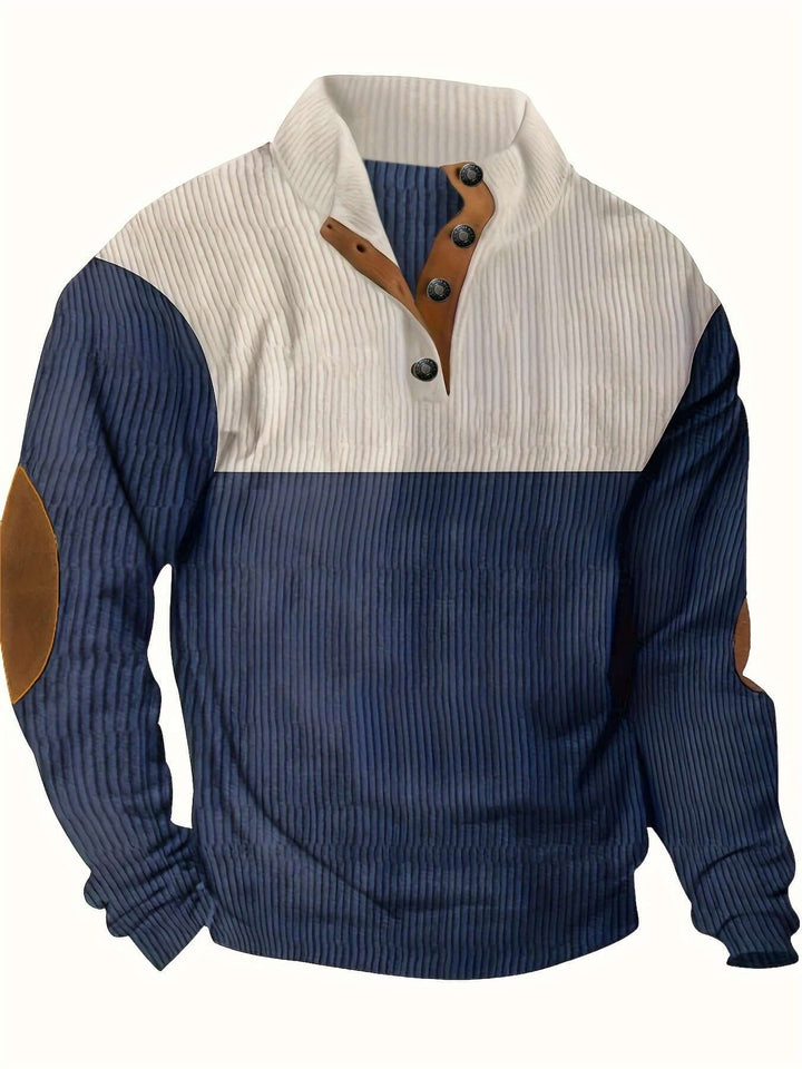Men's Ribbed Quarter Button Sweater with Elbow Patches