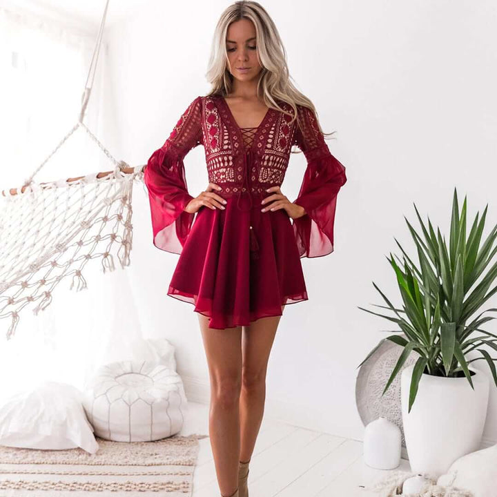 Mini Summer Dress with Flared Sleeves