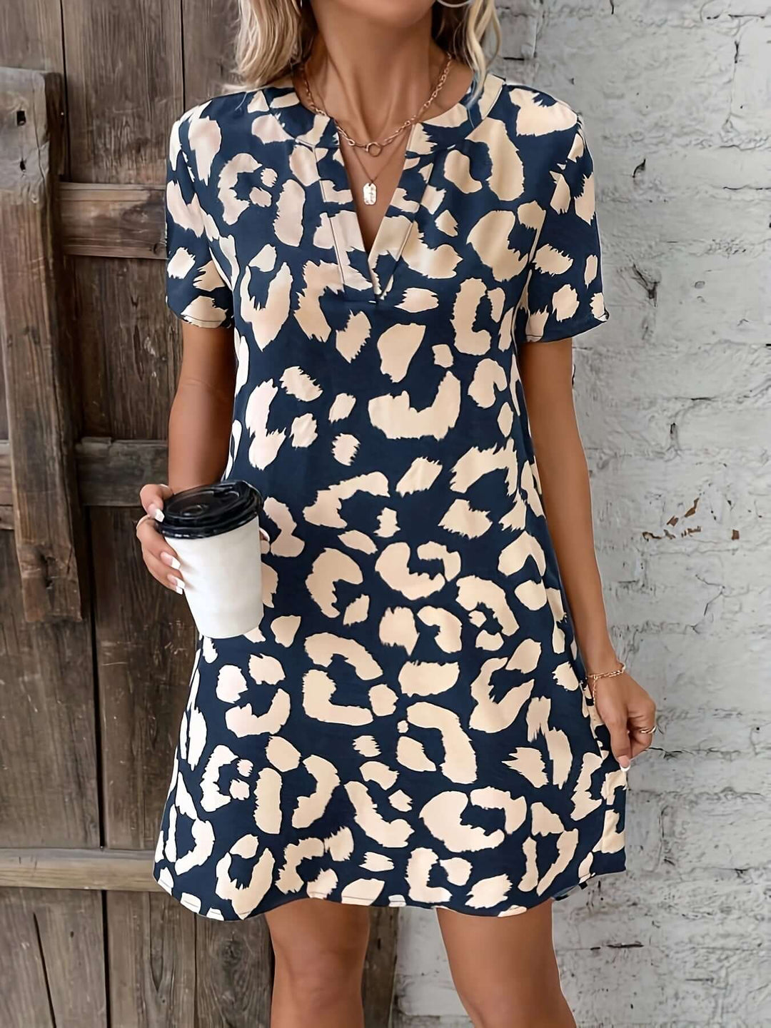 Leopard Print V-Neck Dress
