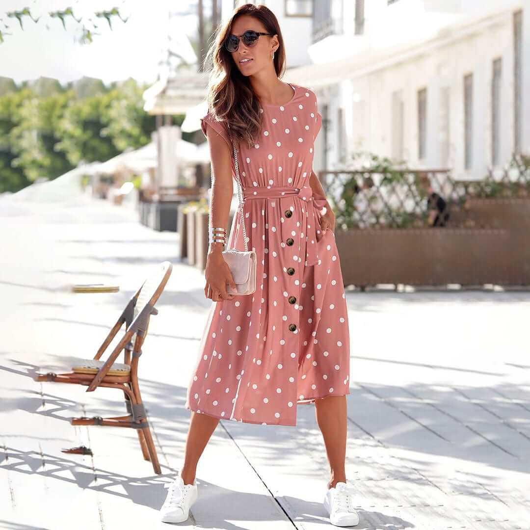 Women's Casual Polka Dot Midi Dress