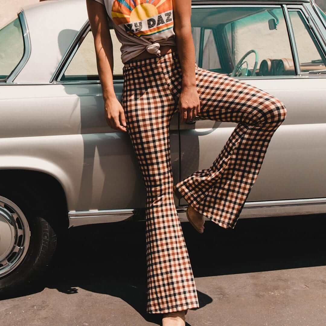 Checkered Flare Trousers - Chic and Modern