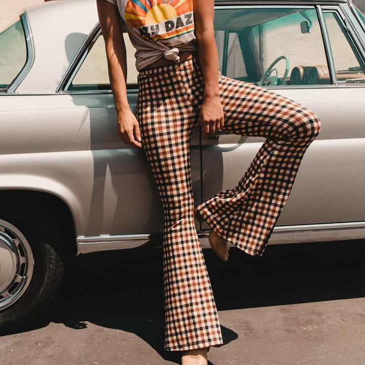 Checkered Flare Trousers - Chic and Modern