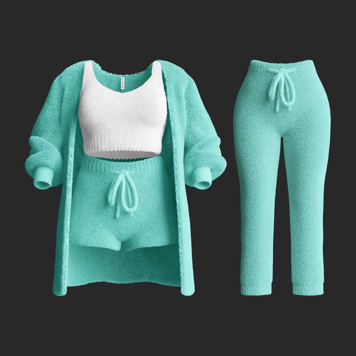 Women's 4-Piece Plush Knitted Lounge Set