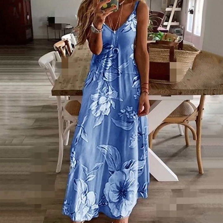 Sleeveless Floral Beach Dress - Casual