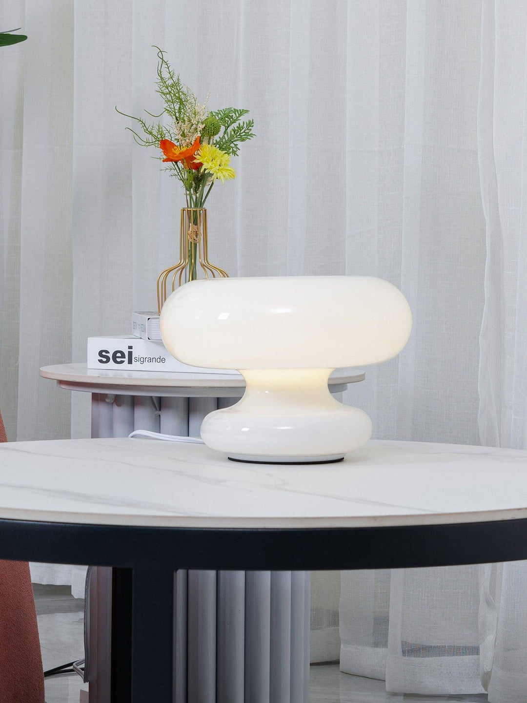 Modern Round Table Lamp with Metal Accent