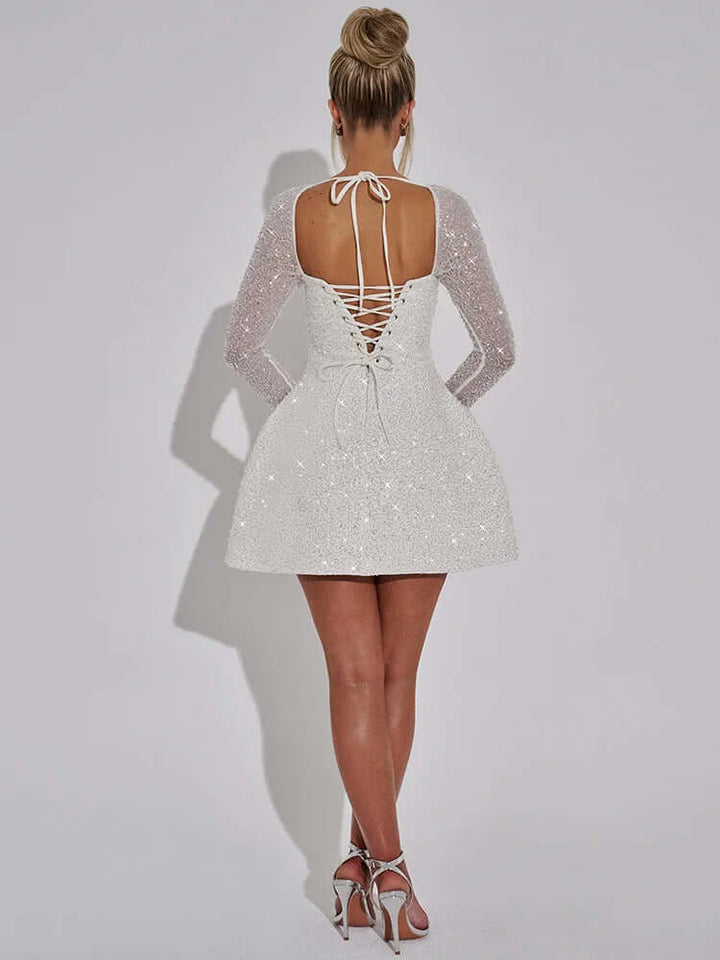 Sequin Bodycon Mini Dress - Women's Long Sleeve Partywear