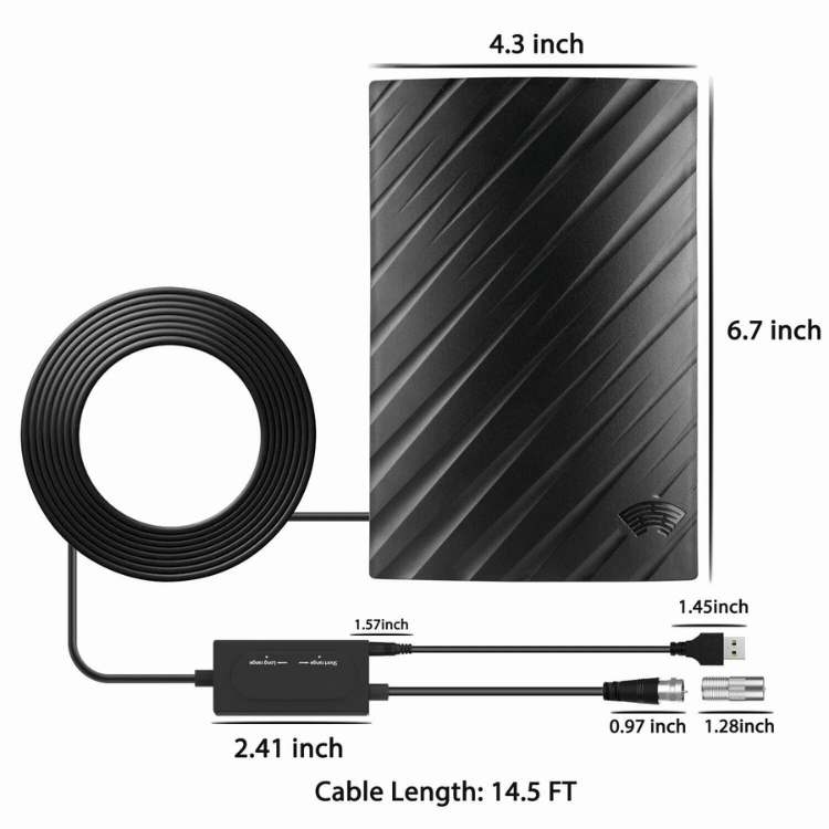 4K Indoor TV Aerial with sleek design and 600-mile range, enabling free access to HD and 4K channels without cable bills.