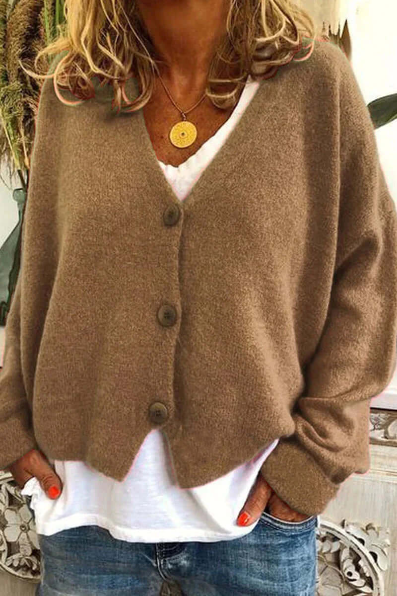 Knitted Patchwork V-Neck Women's Cardigan