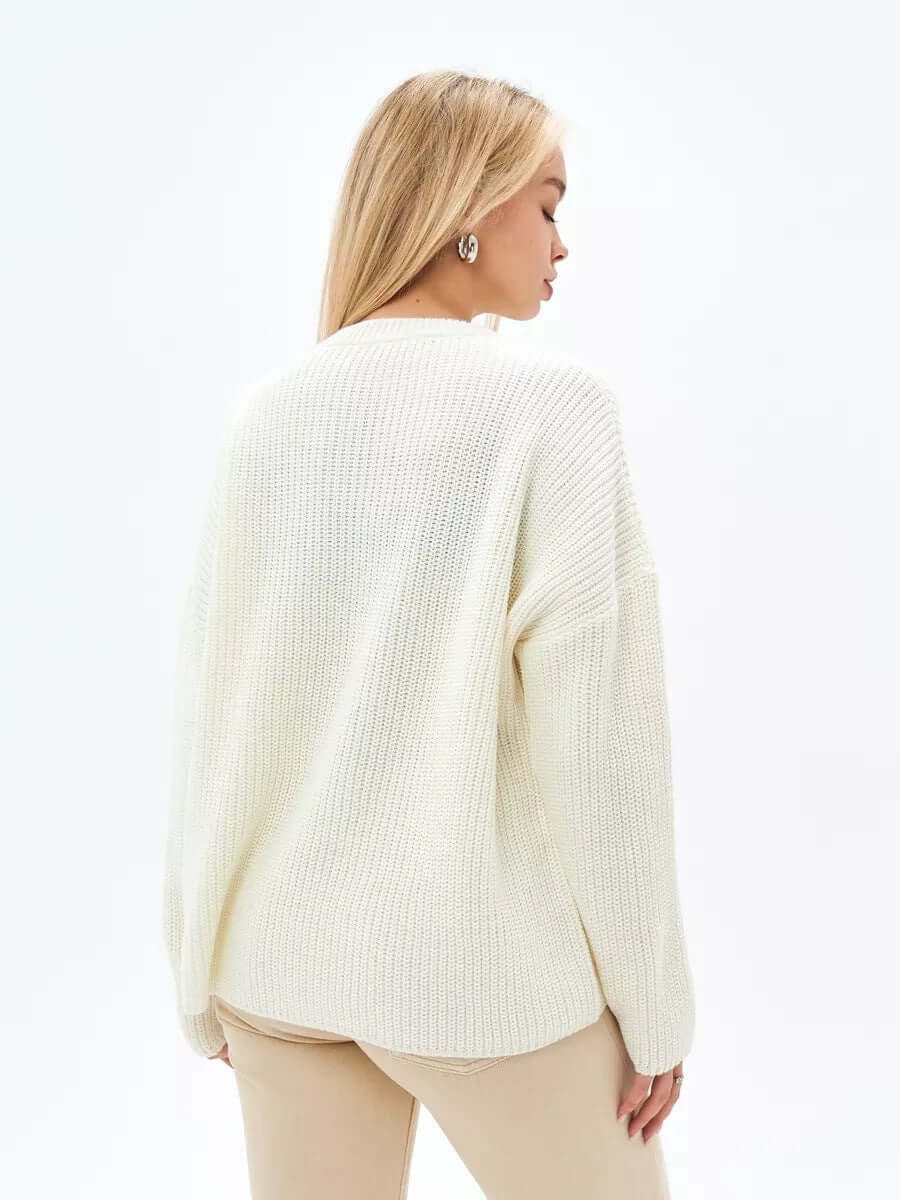 Pullover Damen Oversize Rundhalsausschnitt Rippstrick Langarm Bequem Casual