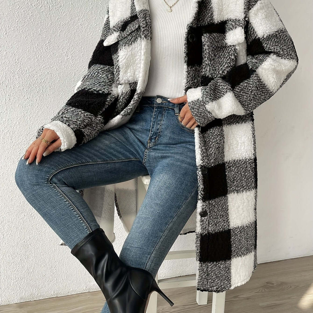 Women's Checked Long Sleeve Coat